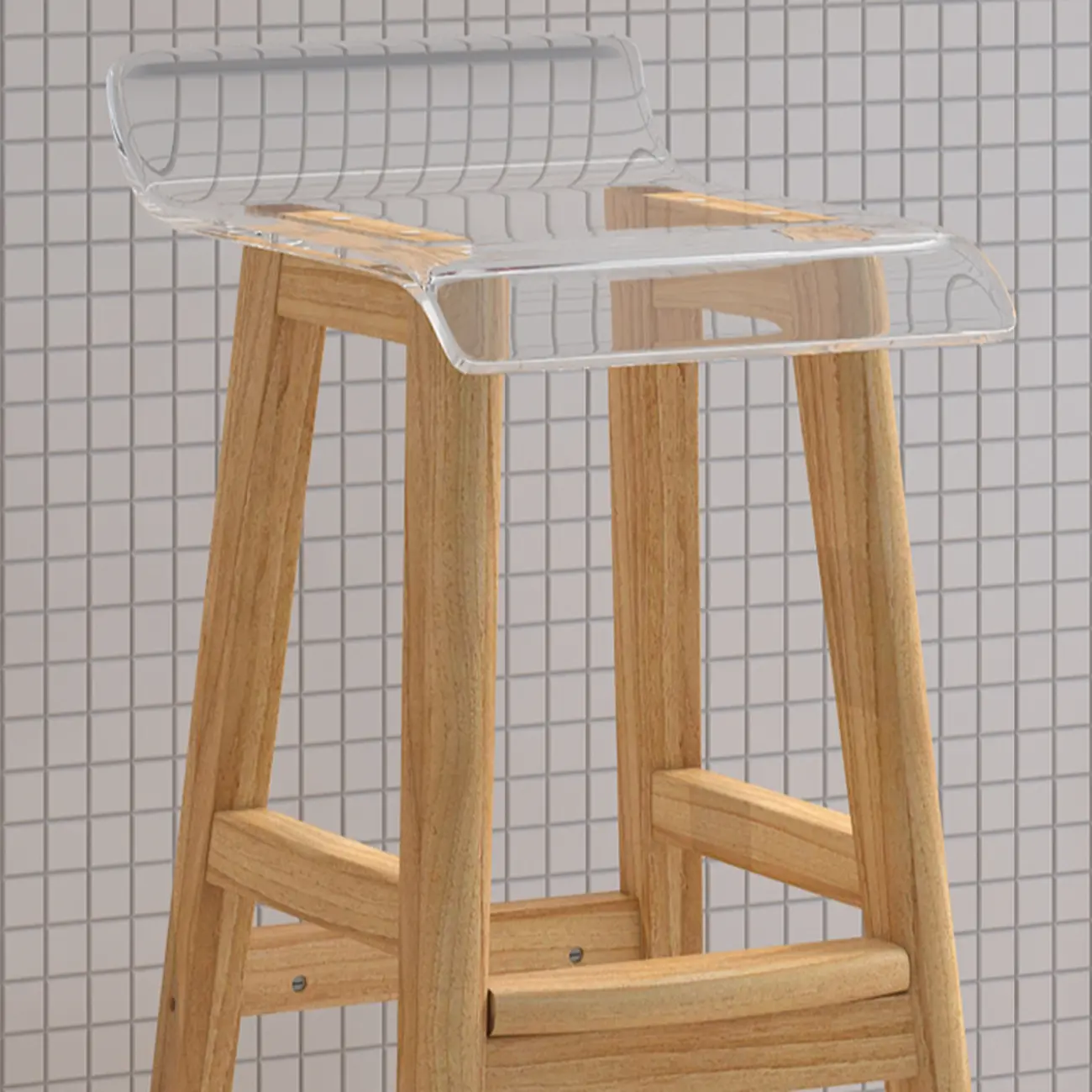 Acrylic Saddle Counter Height Wooden Bar Stools