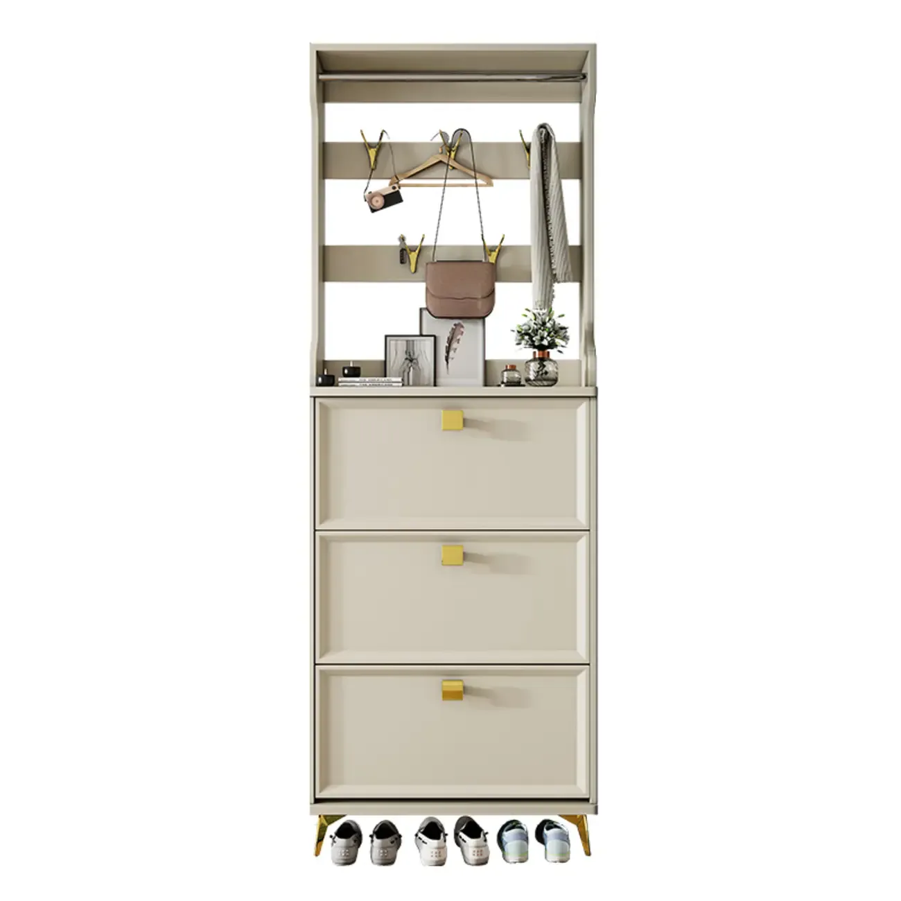 Drop-Front Adjustable Modern White Wood Narrow Shoe Cabinet