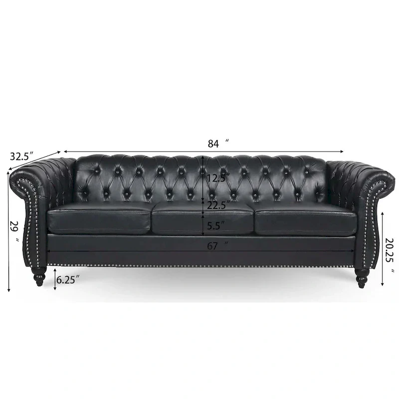 84.65 Rolled Arm Chesterfield 3 Seater Sofa