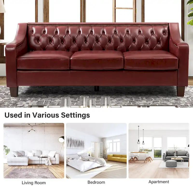 Mateo 82.28 Wide Transitional Genuine Leather Sofa with Nailhead Trim and Button-Tufted Back