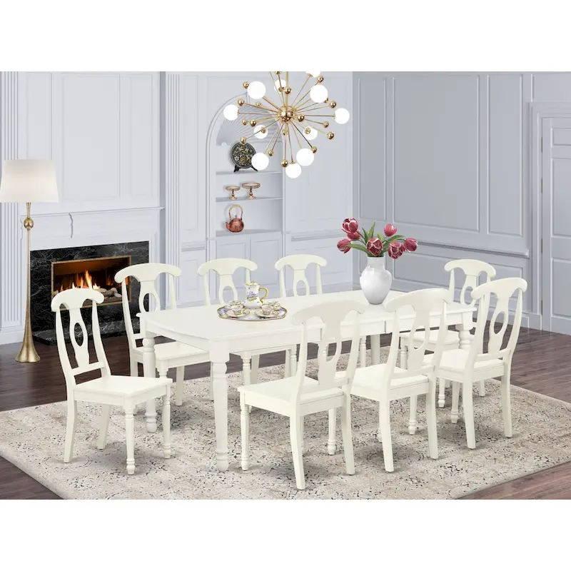 A Rectangle Dining Table and Kitchen Chairs, Linen White