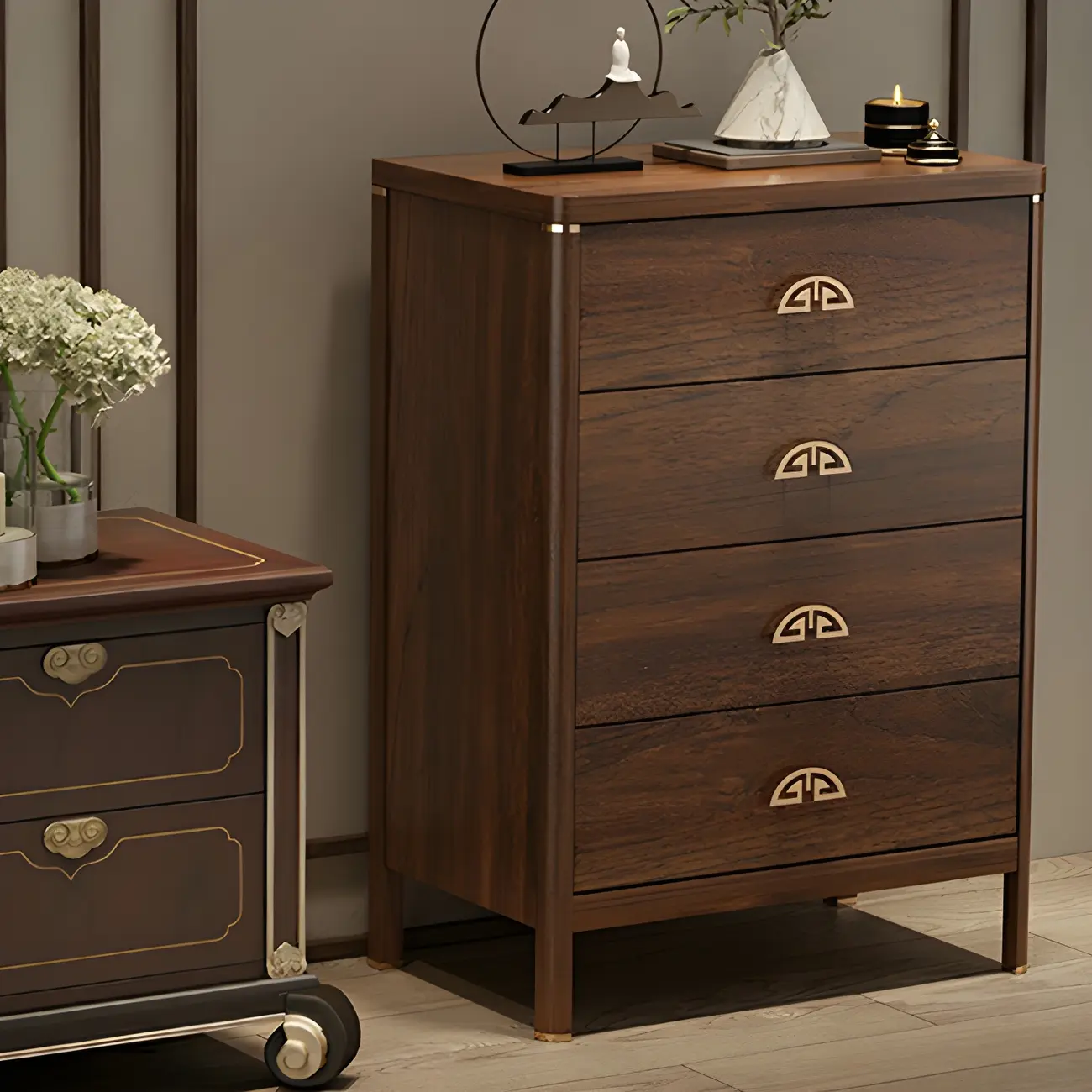 Traditional Brown Wooden Double Dresser with Soft Close Drawers