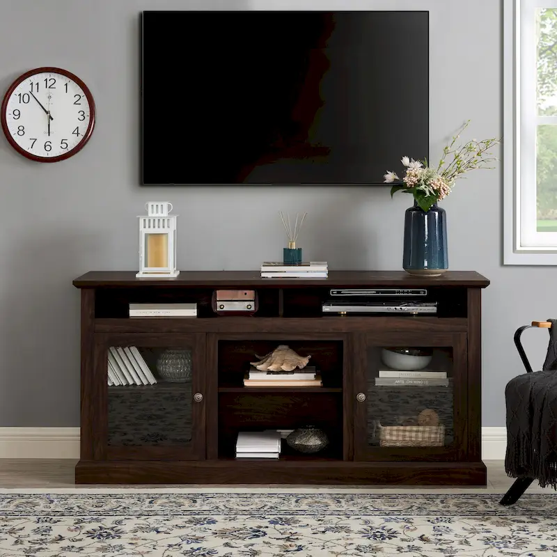 Classic American TV Stand with 4 Storage Shelf and 2 Storage Cabinets for Living Rooms Bedroom and Office