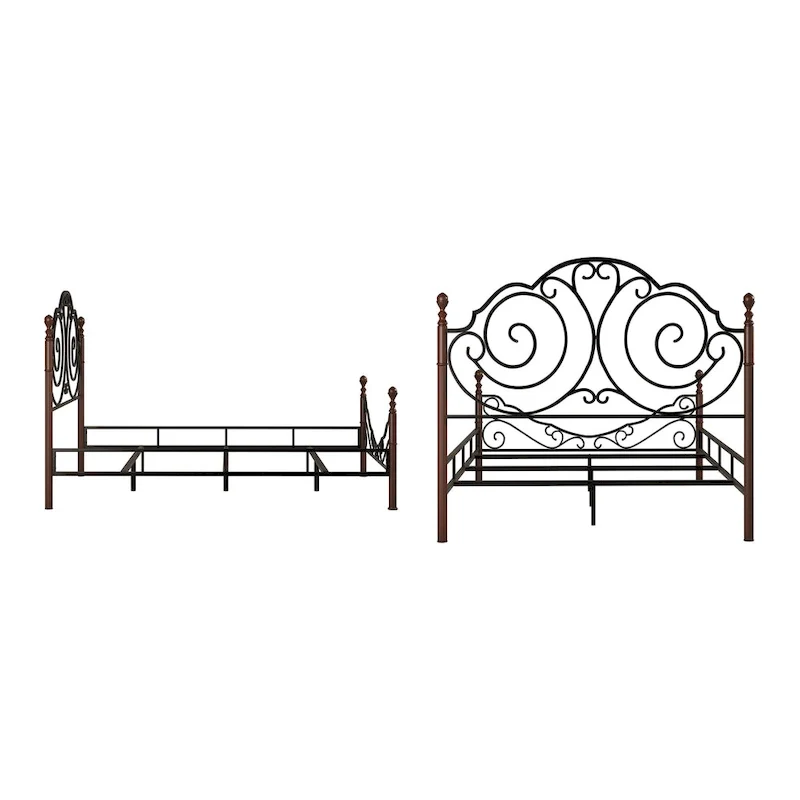 Graceful Scroll Bronze Metal Bed