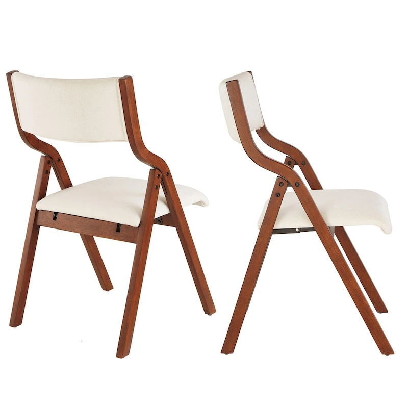 2-Piece Upholstered Folding Dining Chair, Space Saving Wood Chairs