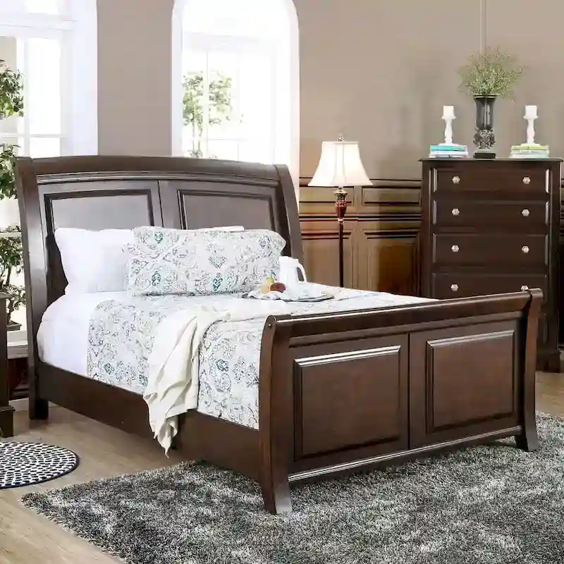 Modern Brown Solid Wood Sleigh Bed