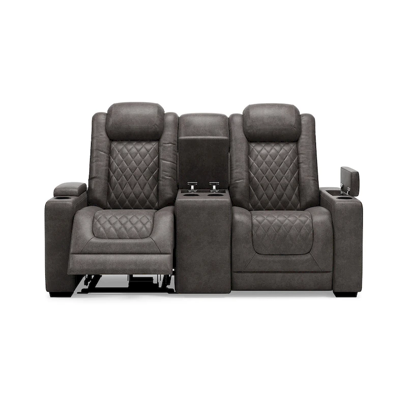 Signature Design by Ashley HyllMont Gray Power Reclining Loveseat with Console - 71.75  W x 39  D x 44  H
