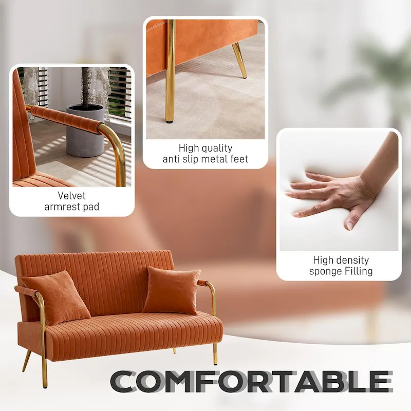 Ouyessir Upholstered Loveseat, Tufted Back Couch, Accent Armchair with 2 Pillows