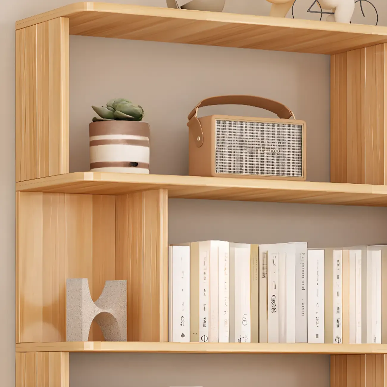 Mid-Century Vertical Walnut Wood Bookcase Open Back