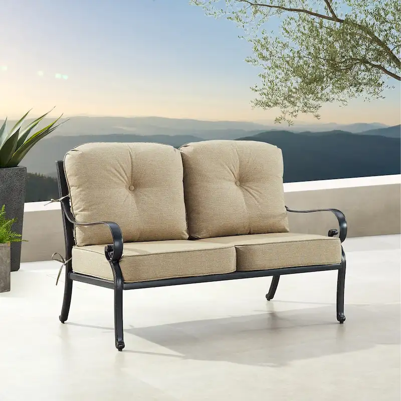 Black Aluminum Deep Seating Deep Seating Loveseat with Cushions