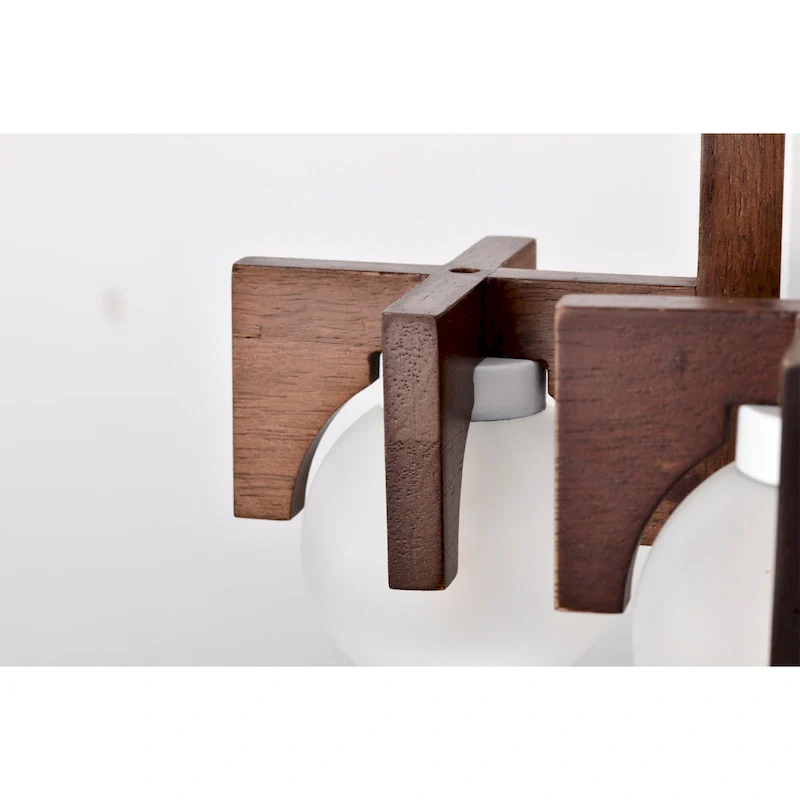 12  Tripner White Finish and Stained Wood Pendant Ceiling Lamp with Opaque Globes