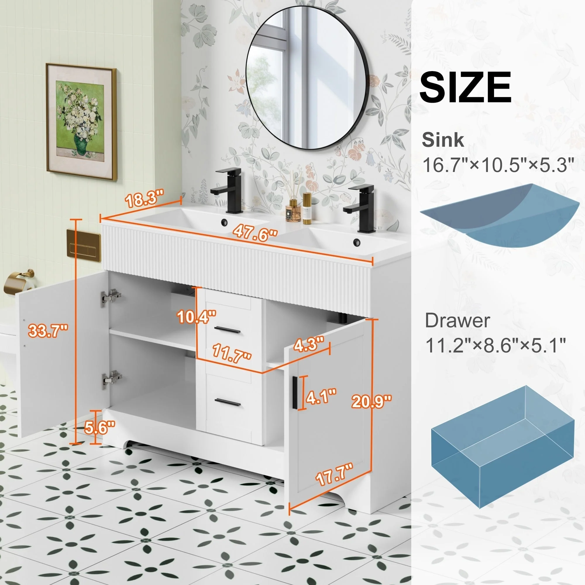 Wavy Line 30/36/48 Bathroom Vanity Set with Sink & Faucet