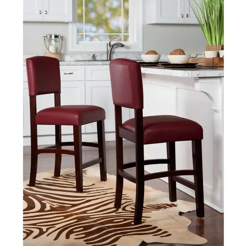 Linon Monte Carlo Stationary Counter Stool, Dark Red Vinyl - N/A