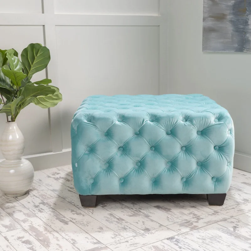 Jaymee Modern Glam Button Tufted Velvet Ottoman by Christopher Knight Home