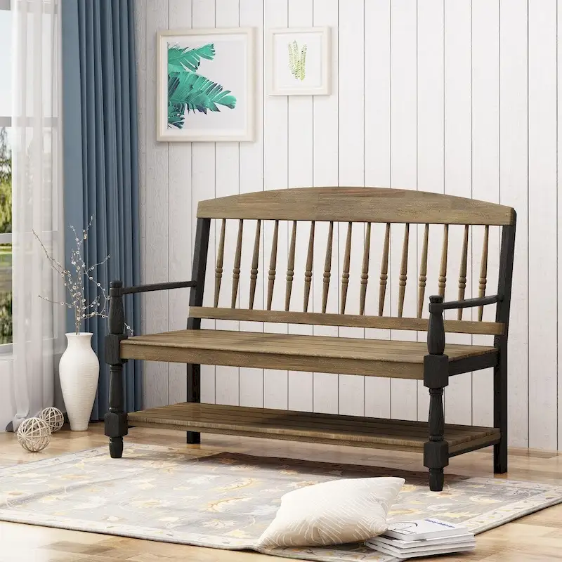 Lennon Acacia Wood Bench with Shelf by Christopher Knight Home