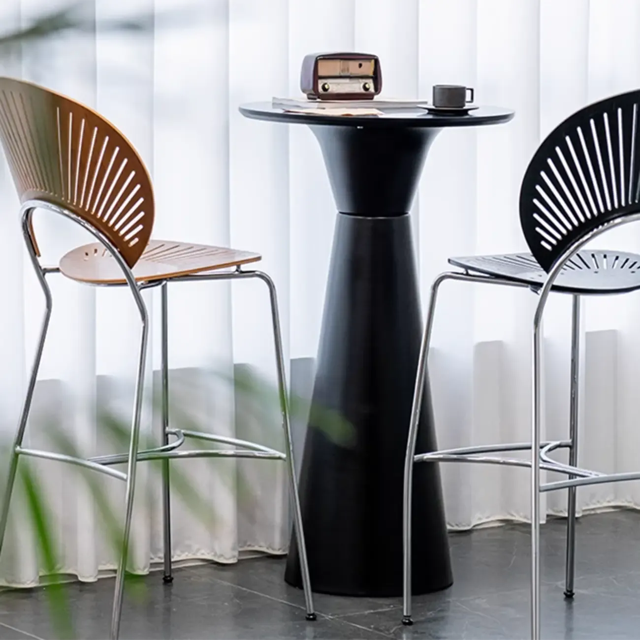 Elegant Pedestal Round White Marble Bar Table