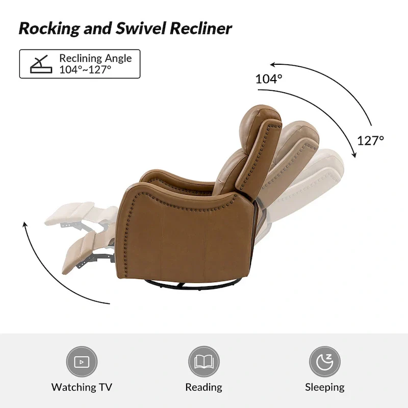FrancoModern Genuine Leather Swivel Rocker Recliner with Nailhead Trims Sets of 2 by HULALA HOME