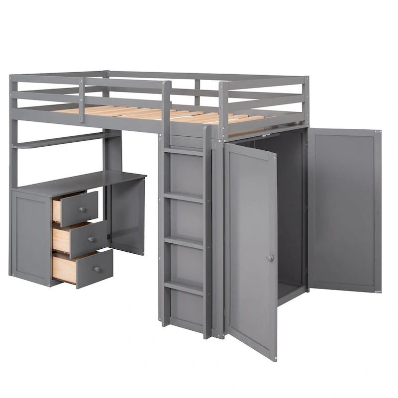 Multi-Functional Twin/Full Loft Bed with Drawers, Desk, and Wardrobe