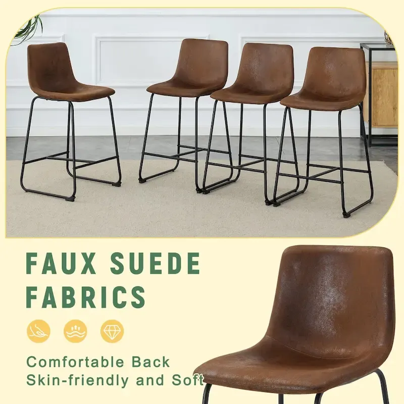 PU Leather Bar Stools Set of 2, Counter Height Bar Stools with Back and Footrest, Kitchens Island Chair with Metal Legs