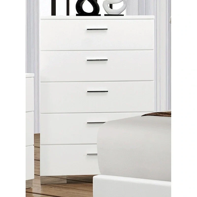 August Glossy White 6-piece Panel Bedroom Set