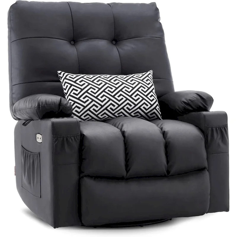 MCombo Large Power Swivel Glider Rocker Recliner Chair with Massage and Heat, Faux Leather 7748