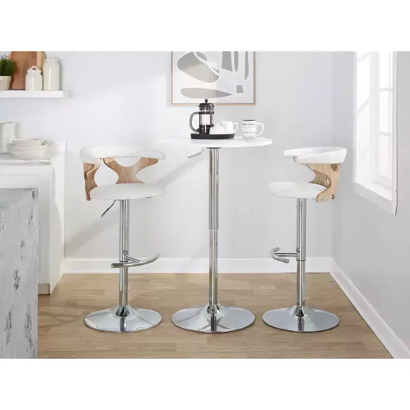 LumiSource Set of 2 Gardenia Adjustable Barstools Chrome Fabric