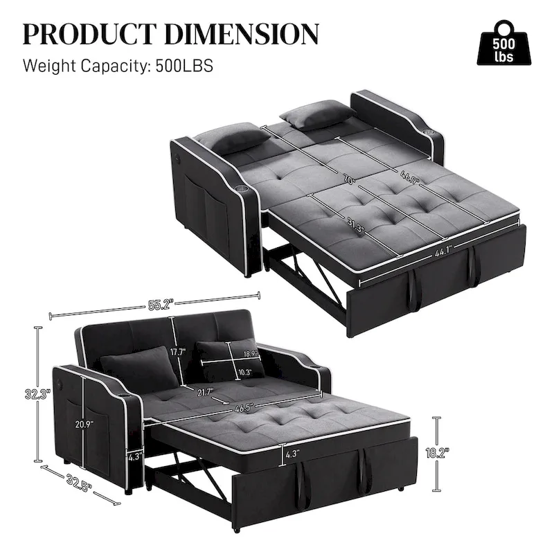 Ouyessir 3 in 1 Multi-Functional Convertible Sleeper Sofa Bed