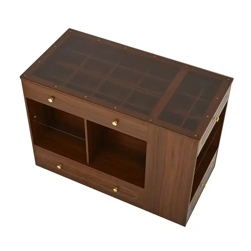 Whisen Closet Island with 6 Drawers, Glass Display Top and Open Shelves, Compartments