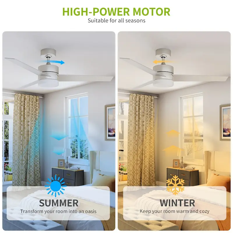 Modern Ceiling Fan with Adjustable LED Light and Remote Control, with 3 Blades - 52