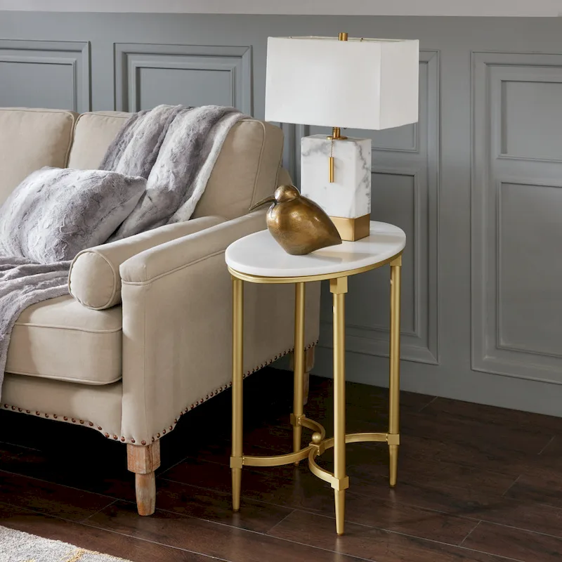 Signature Bordeaux Gold-finished Metal Oval End Table With White Marble Tabletop