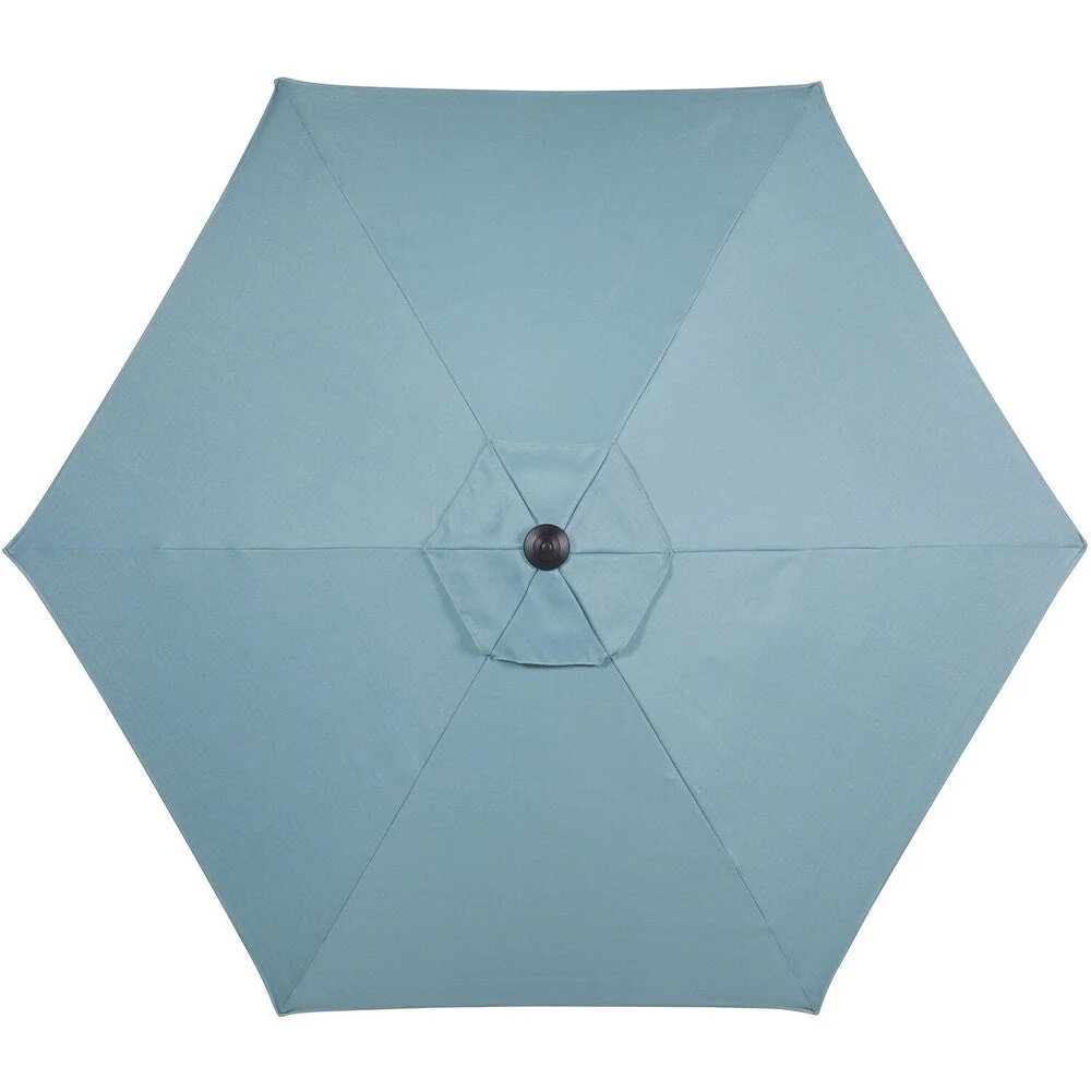 Hanover Lavallette 5-Piece Dining Set in Ocean Blue with 4 Stationary Chairs, 52-In. Round Glass-Top Table, Umbrella, and Base