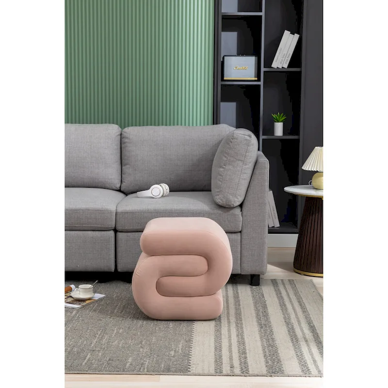 Modern S-shape Fabric Ottoman Makeup Stool Footstool
