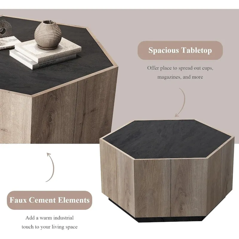Hexagonal Coffee Table, Scratch Resistant Center Table with Drawers