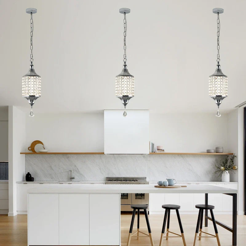 CurveCurio 7  Classic Crystal Pendant w Dimmable LED Light, Adjustable Hanging Chain up to 70 inches