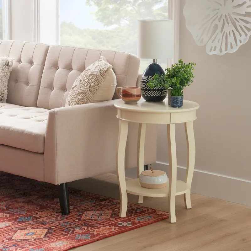 Penelope White Round Table with Shelf