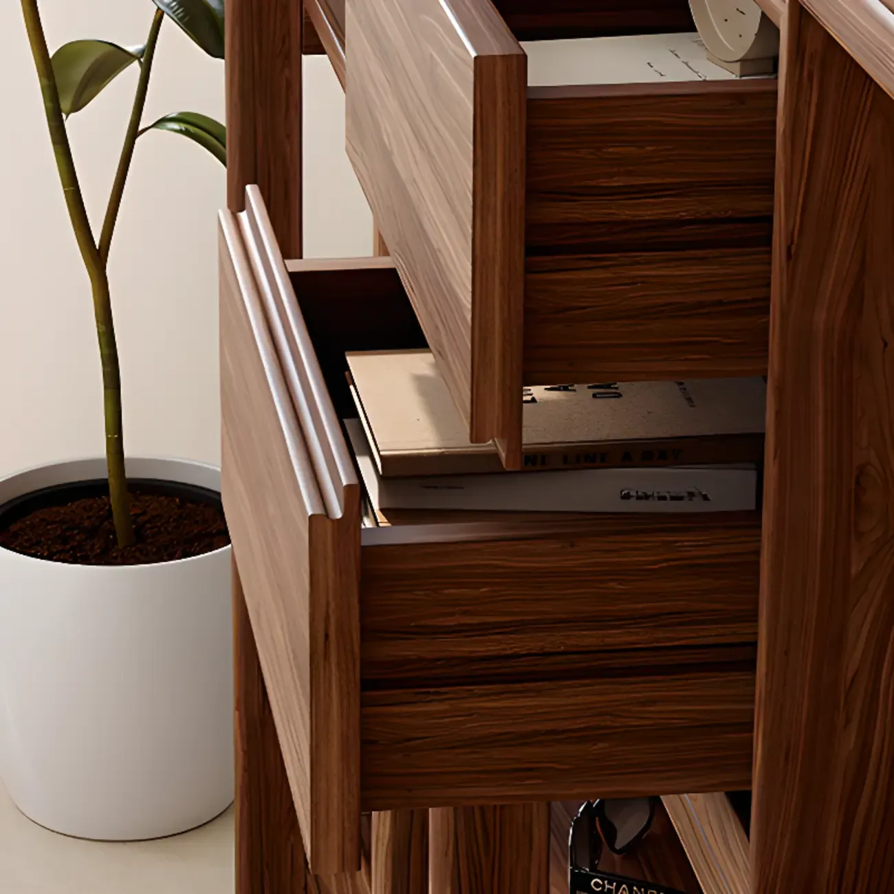 Black Walnut Open Back Wooden Vertical Display Bookshelf