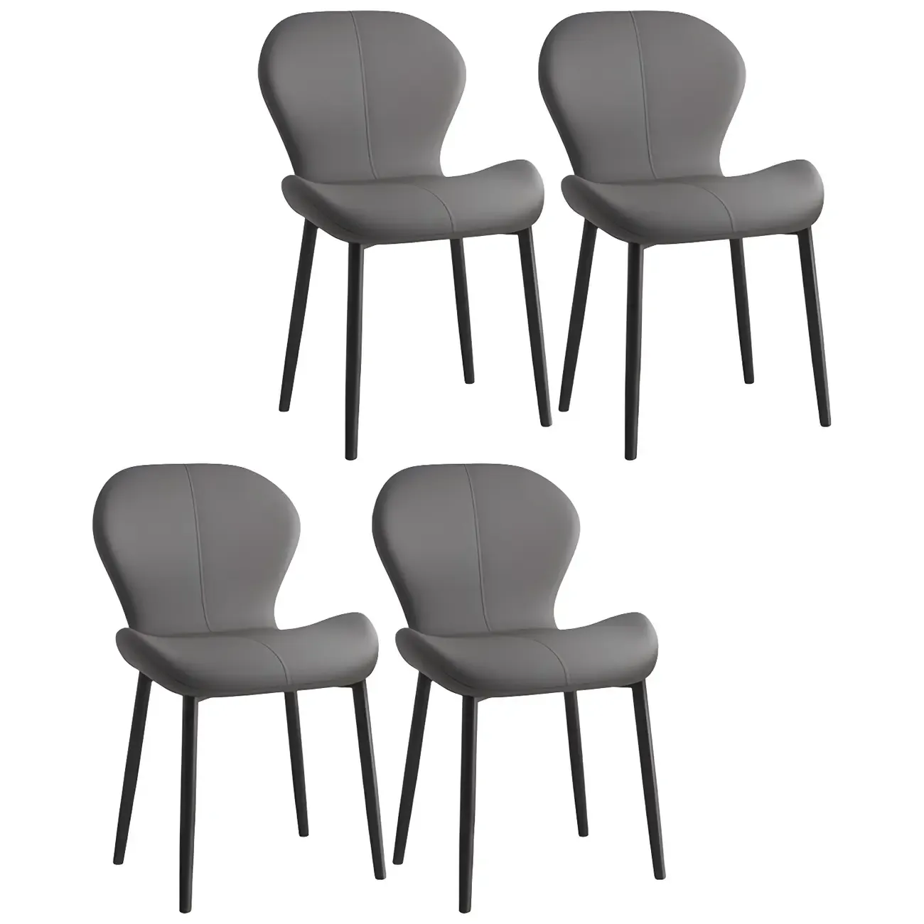 Art Deco Curved Back Leather Dining Chair Solid Back