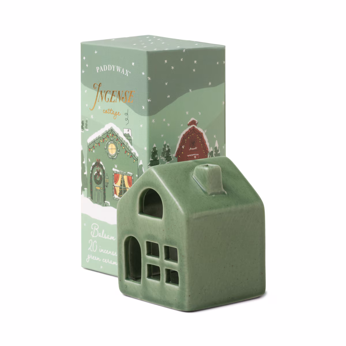 Designworks Incense Cone Holiday Green Ceramic Cottage w/ 20 Incense Cones - Balsam & Fir