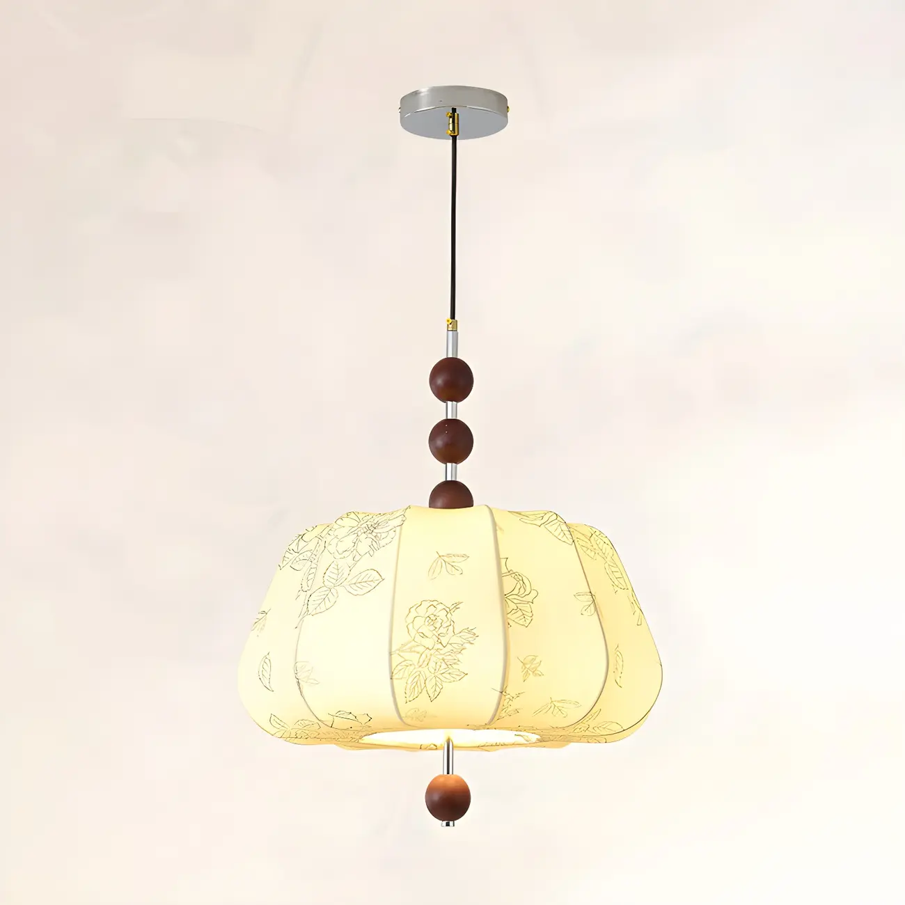 Elegant Flower Pattern Beige Fabric Geometric Chandelier