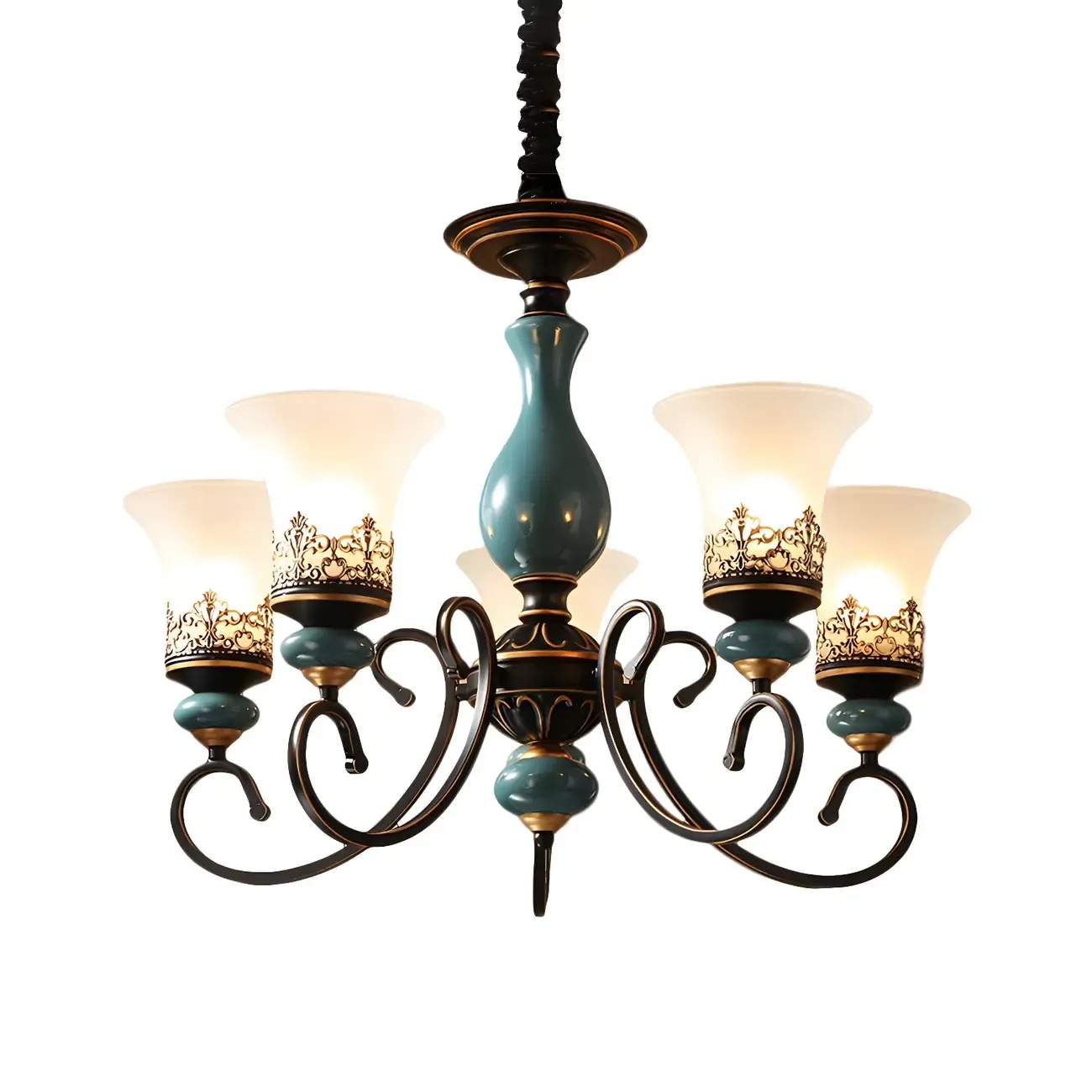 Classical Frosted Glass Blue Ceramic Up Chandelier