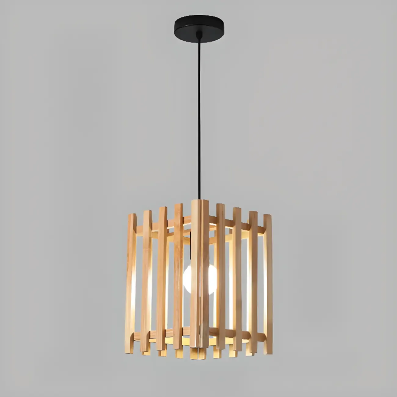 Adjustable Height Rustic Cylinder Wooden Pendant Light