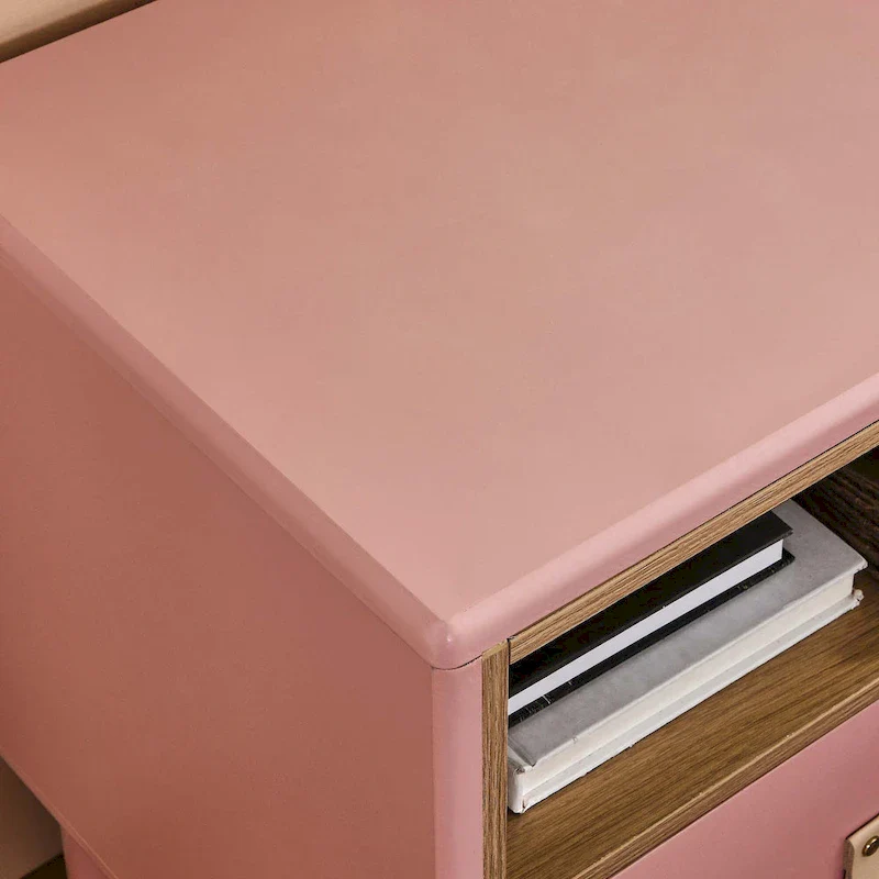 Nightstand - MDF & Solid Wood, 1 Drawer, Open Shelf, Leather Handles, 18.9W x 21.65H, Modern