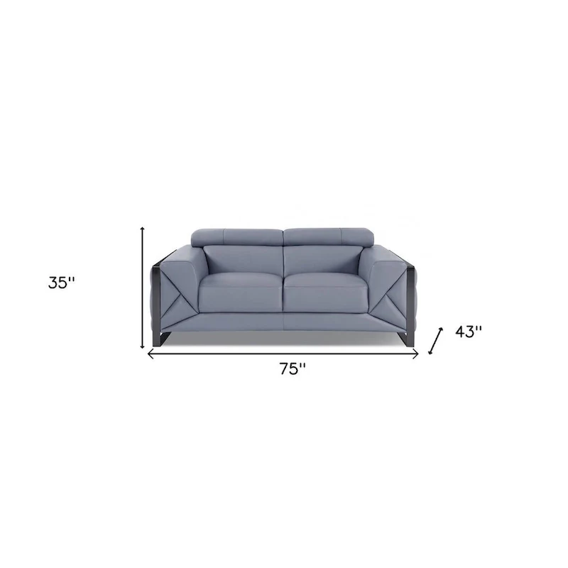 HomeRoots 75 Light Blue And Black Italian Leather Loveseat