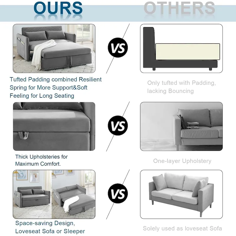 Aukfa 3 in 1 Convertible Sofa Bed Velvet Loveseat Sleeper