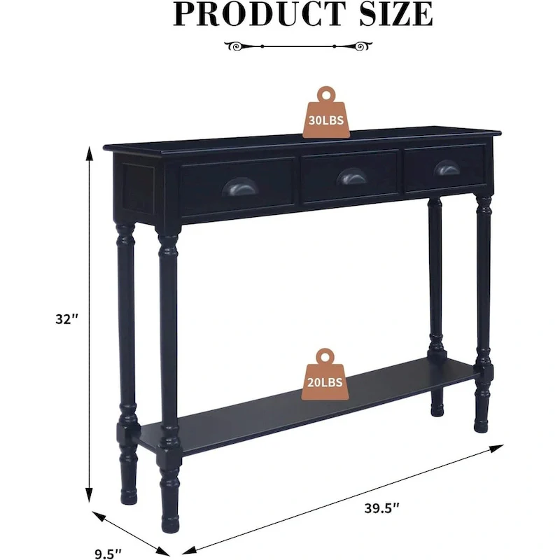 Wood 3-drawer Console Hallway Table