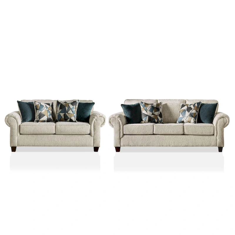 Mecia Transitional Chenille Rolled Arms 2-Piece Sofa Set by Furniture of America