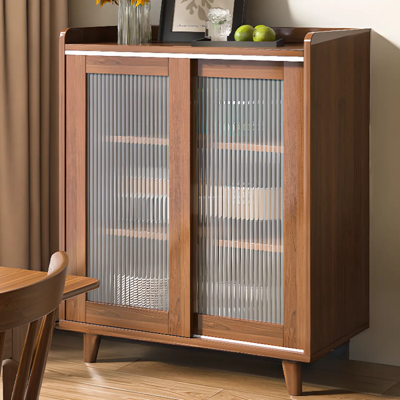 Modern Wood Buffet with Sliding Doors and Drawers