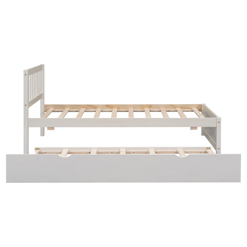White Walnut Rubberwood Twin Bed with Trundle
