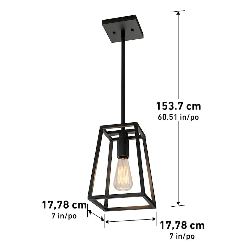 Artika Carter 1-Ligh Pendant with Amber Incandescent Bulb, Black