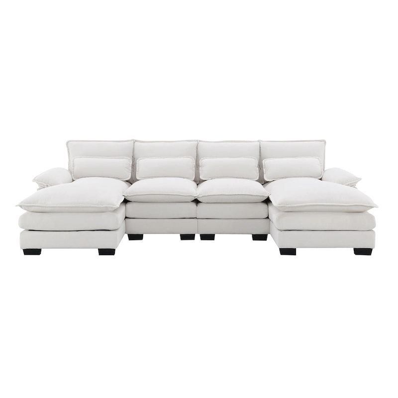 [VIDEO provided][New]109.8*55.9  Modern U-shaped Sectional Sofa with Waist Pillows,6-seat Upholstered Symmetrical Sofa Furniture